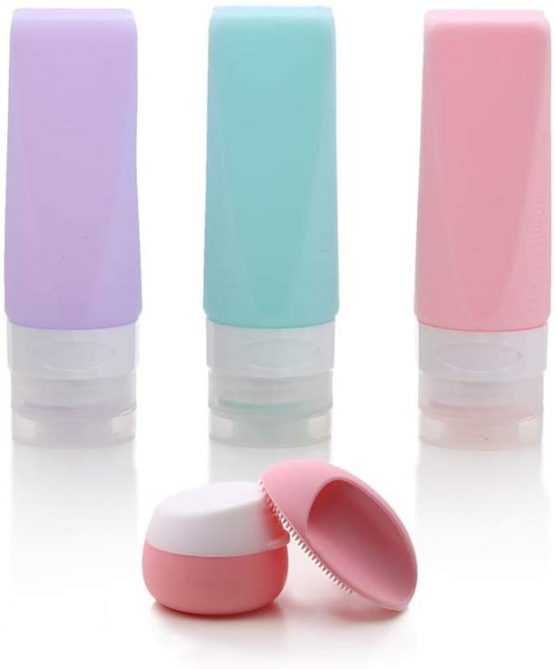 Silicone Travel Bottles Set,Travel Container Leak Proof BPA Free Refillable Squeezable Set for Shampoo Cosmetics Lotions,Toiletries,Shower Gel Solar Oil Cream(5pcs)
