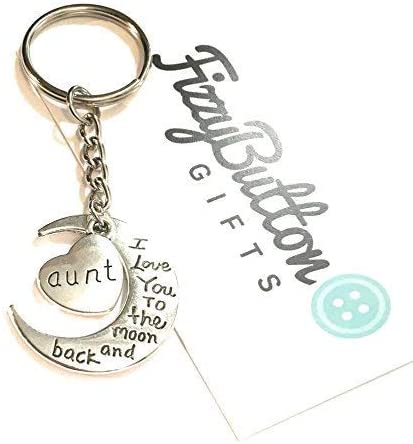 FizzyButton Gifts Keyring Aunt I love you to the moon and back silver tone charm key ring - Image 2