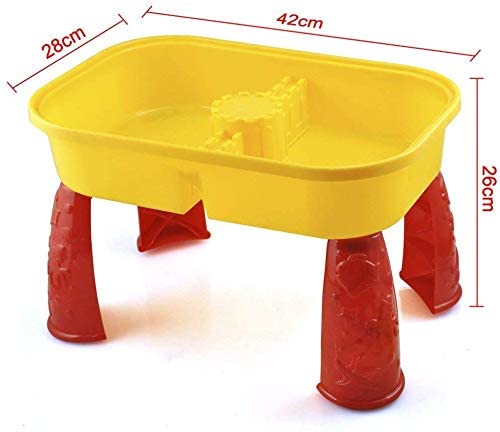 KandyToys Sand and Water Table with Lid and Accessories - Kids Outdoor Play Garden Sandpit, Yellow, Red, Small (41x27x25cm) - Image 3