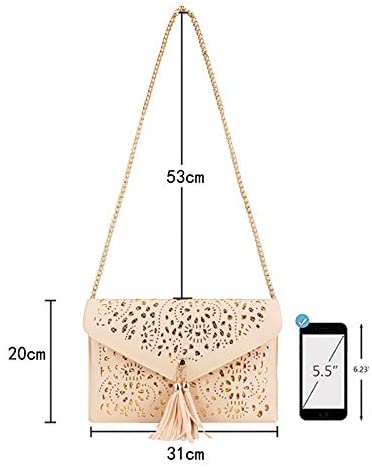 LA HAUTE Women's Flower Hollow Out Evening Bag Oversized Pu leather Clutch Handbag Elegant Chain Shoulder Crossbody Bag, Beige - Image 3