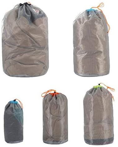 Yundxi Ultralight Ultra Stuff Sacks Set Mesh Drawstring Storage Bags Set for Travelling Camping Hiking (Set of 5 Pieces) - Image 2