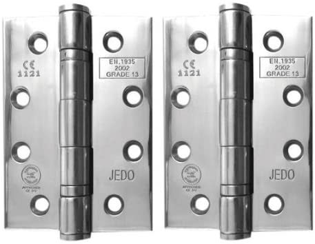 Jedo Polished Stainless Steel Ball Bearing Hinges 100mm Grade 13 + Screws, White