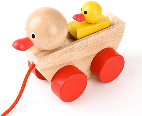 Babe Rock Pull Along Toys for 1 Year Old and Up Classic Wooden Duck