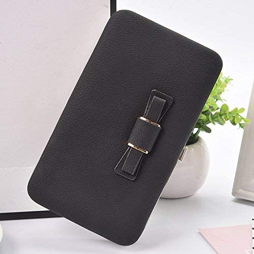 Taoqiao Women Bowknot Wallet Long Purse Phone Card Holder Clutch Large Capacity Pocket(Black - Image 2