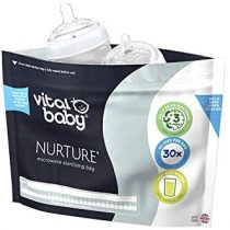 Vital Baby Nurture Microwave Sterilising Bags, 5 Pack, Reusable Steriliser Bag, 30 Uses Per Bag, Sterilize Up to 3 Bottles in Only 3 Minutes