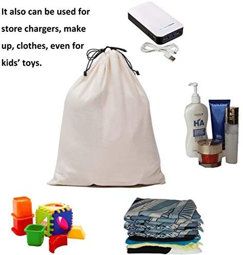 MISSLO Set of 3 Cotton Breathable Dust-Proof Drawstring Storage Pouch Multi-Functional Bag,Beige (Pack 3 L) - Image 4