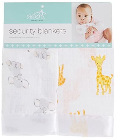 aden + anais Essentials Issie Security Blanket, Super Soft 100% Cotton Muslin, Satin Trim, 2 Pack, Safari Babes 2 Count (Pack of 1) - Image 2