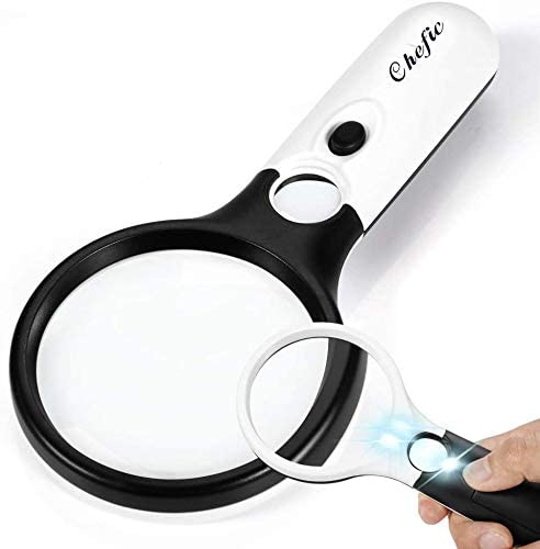 Magnifying Glass with 3 LED Lights, Chefic Handheld Illuminated Magnifier 3X 45X Magnification