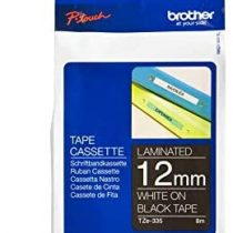 Brother TZe-335 Labelling Tape Cassette, 12 mm (W) x 8 m (L), Laminated, Brother Genuine Supplies - White on Black