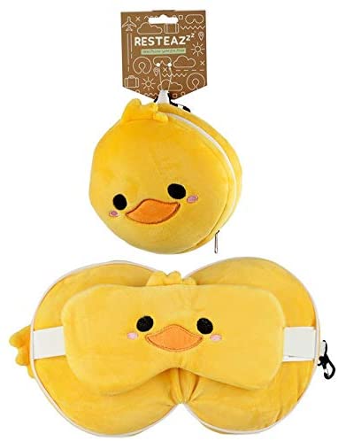 Relaxeazzz Duck Round Plush Travel Pillow & Eye Mask, Sleep Eye Mask Masks, Kids Travel Accessories For Sleeping Airplane