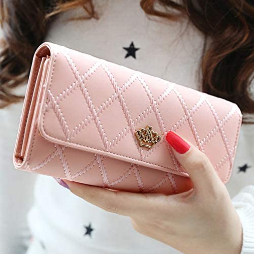 Symphonyw Women Leather Wallet,Long Fashion Crown Female's Handbag Money Wallet for Ladies Girls, Pink - Image 2