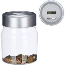 Relaxdays Money Box, Counting Piggy Bank with Display, Digital Coin Counter, Euro Gift, 1.2L, Transparent, 16 x 11 x 11 cm