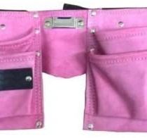 Toolzone 11 Pocket Pink Double Leather Tool Pouch Includes Tape/Hammer Holder