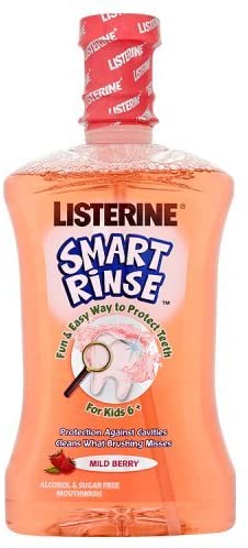 Listerine Smart Rinse Mild Berry Mouthwash (1x 500ml), Kids Mouthwash to Reduce Cavities, Bad Bacteria, and Cleaning Teeth