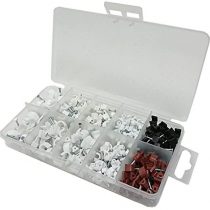 Merriway BH06594 Assortment of Round Cable Clips in a 10 Compartment Carry Case, 200 Pieces, Multi-Colour, Set of 2