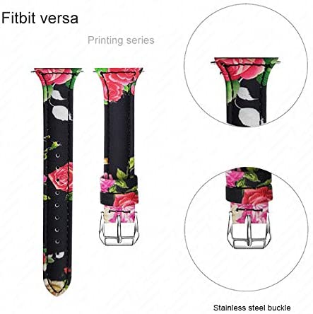 Chofit Bands Compatible with Fitbit Versa/Versa 2/Versa Lite Strap Band Slim Leather Flower Printing Wristband Bracelet Accessory - Image 2