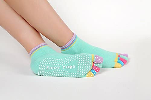 Veewon 4 works Full Toe Non Slip Skid Yoga Socks with Toes Pilates with Grips Cotton for Women Random Color - Image 4