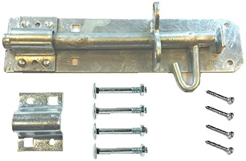 Merriway BH04255 2 A Brenton Type Heavy Duty Galvanised Rust Proof Padbolt Including Fittings, 200 mm, 8 inch, Silver