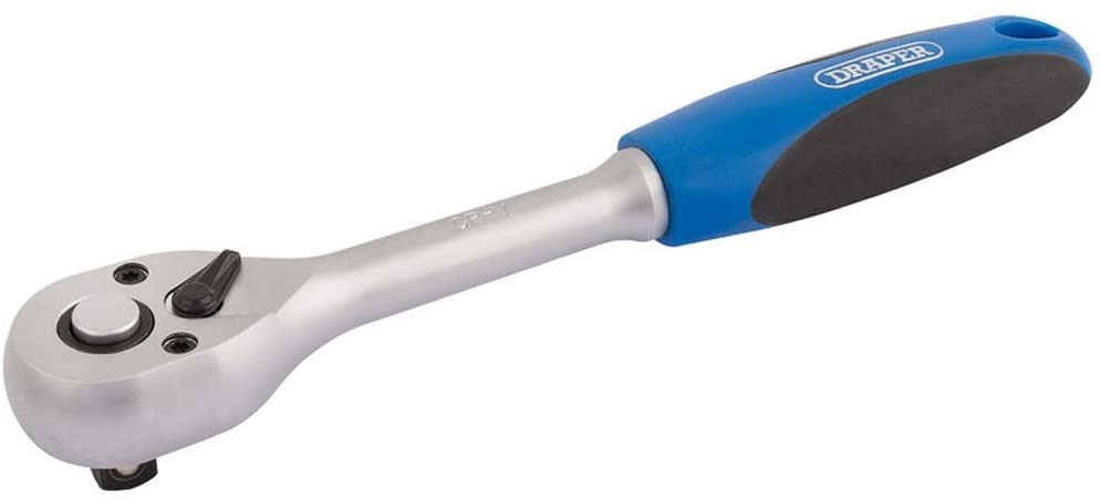 Draper 16428 72 Tooth Square Drive Reversible Soft Grip Ratchets 3/8" Length, Blue, 3/8-Inch