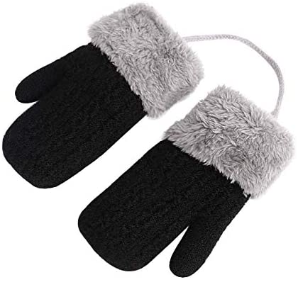 Baby Toddler Cute Winter Thicken Knitted Magic Mittens Gloves with Fleece Lining Insulated Snow Cold Weather Fluffy Mittens with Anti-Lost String for Girls Boys Age 0-4Years Xmas Gift - Image 3