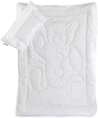 Vizaro, Duvet + Pillow Pure Cotton Teddy Pattern, Winter 300g, 9,5 Tog- Anti-Allergy, Anti-Mites, Anti-Mold, COT Bed 70x140cm