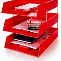 5 Star Red A4 Plastic Letter File Trays, Including Risers. (3 Trays/2 Riser Sets)