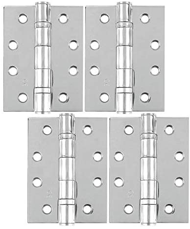 XFORT 4 inch (100mm) Polished Chrome Ball Bearing Hinges, Steel Door Hinge for Wooden Doors (2 works)