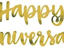 Unique Party 72608 - Gold Script Happy Anniversary Banner, Set of 2