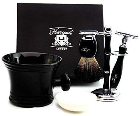 Haryali London 5 Pcs Wet Shave Kit, Complete Shaving Set including Double Edge Safety Razor, Shaving Soap, Shaving Brush