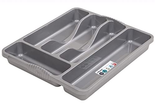 Wham Silver 5 Compartment Plastic Cutlery Holder Tray Drawer Organiser Rack, L-33cm x W-29cm x H-5cm