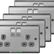 BG Electrical nbs22g/5 5 x Twin 13 A Switch Socket Outlets - Brushed Steel