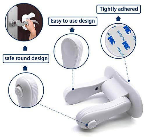ALBOYI 3 Pack Child Proof Door Lever Lock Rotation Design Handles Lock Strong Adhesive Baby Safety Lock Door Handle, No Drill - Image 2