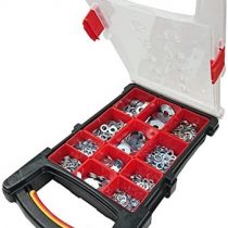 Merriway BH06625 Assortment of BZP Flat Steel, Penny Repair Washers & Spring Washers in a 12 Compartment Carry Case, 1000 Pieces Spring, Multi-Colour