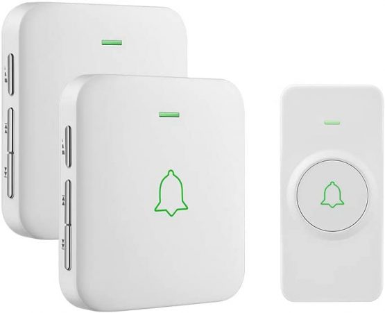 Wireless Doorbell, AVANTEK 1000 Feet/300 M Long Range Door Bells with 2 Receivers, Mini IP55 Waterproof, LED Flash, 5 Levels Volume, 52 Melodies, LED Flash, CW-12