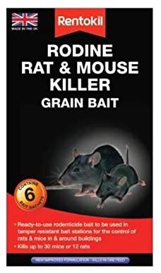 Rentokil Rodine Rat & Mouse Killer Grain Bait - 6x25g Sachet, Black, 6 pack