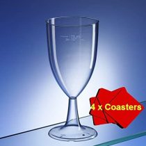 Finest one piece disposable plastic wine glasses (215ml) tulip shaped design - pack of 40 plus 4 x AIOS coasters. Ideal for picnics, camping and glamping, festivals, outdoor pool, bbq, garden and special occasions.