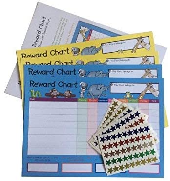 House of Card & Paper Reward Chart, 4 Charts and 225 Foil Star Shaped Stickers per Pack, tan, 8.27 x 11.81 inches