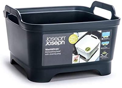 Joseph Joseph Wash and Drain Kitchen Washing Up Bowl for Sink with Handles and Draining Plug 9 Litres, Grey - Image 4