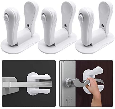 ALBOYI 3 Pack Child Proof Door Lever Lock Rotation Design Handles Lock Strong Adhesive Baby Safety Lock Door Handle, No Drill