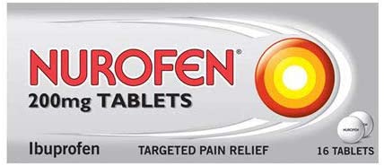 Nurofen Ibuprofen 200mg Tablets, 16 Caplets for Headache Migraine, Back Pain, Cold & Flu Relief, 8-Hour Painkiller