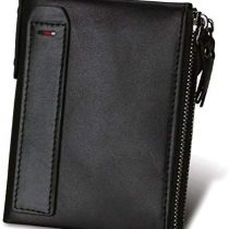 Mens' Wallet RFID Blocking Genuine Leather Credit Card Holder Wallet/Large Zip Coin Pocket Purse (Black)