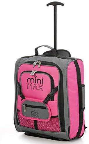 MiniMAX Kids Childrens Carry On Hand Cabin Luggage Trolley Backpack Bag Suitcase with Pouch for Your Favourite Doll/Action Figure/Teddy Bear