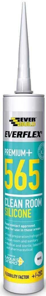 Everbuild Everflex 565 Premium+ Clean Room Silicone Sealant - Mould And Bacteria Resistant - White - 295ml