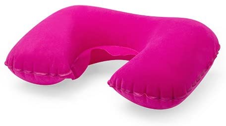 eBuyGB Inflatable Neck Pillow for Travel Blow Up Compact Portable Head & Neck Support Cushion - Airplane, Car, Train (Pink)