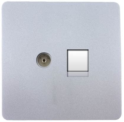 Trendi Modern Glossy Tactile TV Co-axial Socket + PC RJ45 Cat 5e & Cat 6 Ethernet Socket Silver, Platinum,Silver