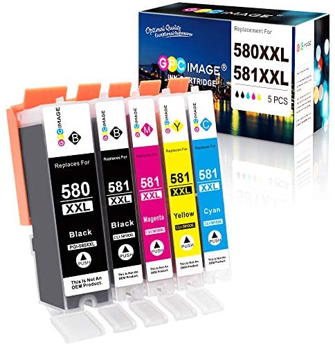 GPC Image 580 581XXL Ink Cartridges Compatible for Canon 580 & 581 Ink Cartridges for Canon PIXMA TS6350 TS6150 TS6250 TS705A TR8550 TS6151 TS6351 TS9550 TS9551 TR7550 TR7650 (PGBK/BK/C/M/Y