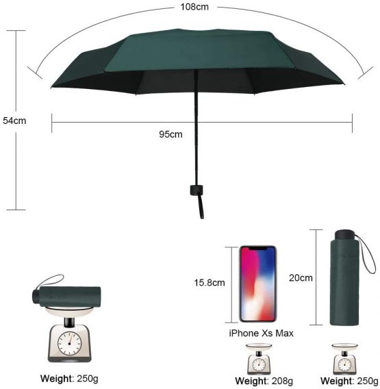 Vicloon Mini Travel Umbrella, Black Compact Folding Umbrella, Small Light-Weight Waterproof Umbrella, Rain and Sun Umbrella for Women Men and Kids (Dark Green) - Image 4