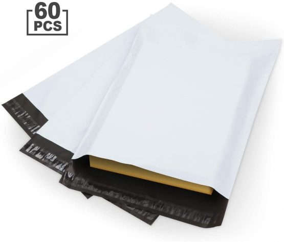 Anstore 60 pcs 12 x 16 Inch White Plastic Mailing Postal Bags Self Seal Packing Packaging Postage Mail Sacks Envelopes Poly Mailers - 300 x 400mm