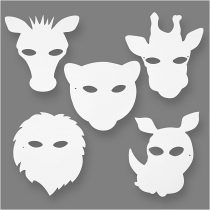 Animal White Card Face Masks Giraffe Zebra Lion Rhino Leopard Pack of 16