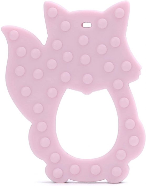 PREMYO Teething Toy for Baby Teether Silicone - Soothes Sore Gum Pain - Easy to Grab BPA Free Fox Rose Pink - Image 2